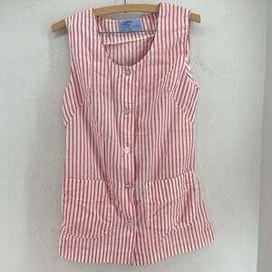 Vintage Candy Striper Top Red White Striped Sleeveless Button Front Vest Sz 10